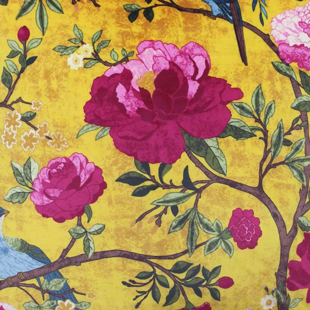 Chinoiserie Floral Cushion - Gold, Velvet