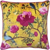 Chinoiserie Floral Cushion - Gold, Velvet