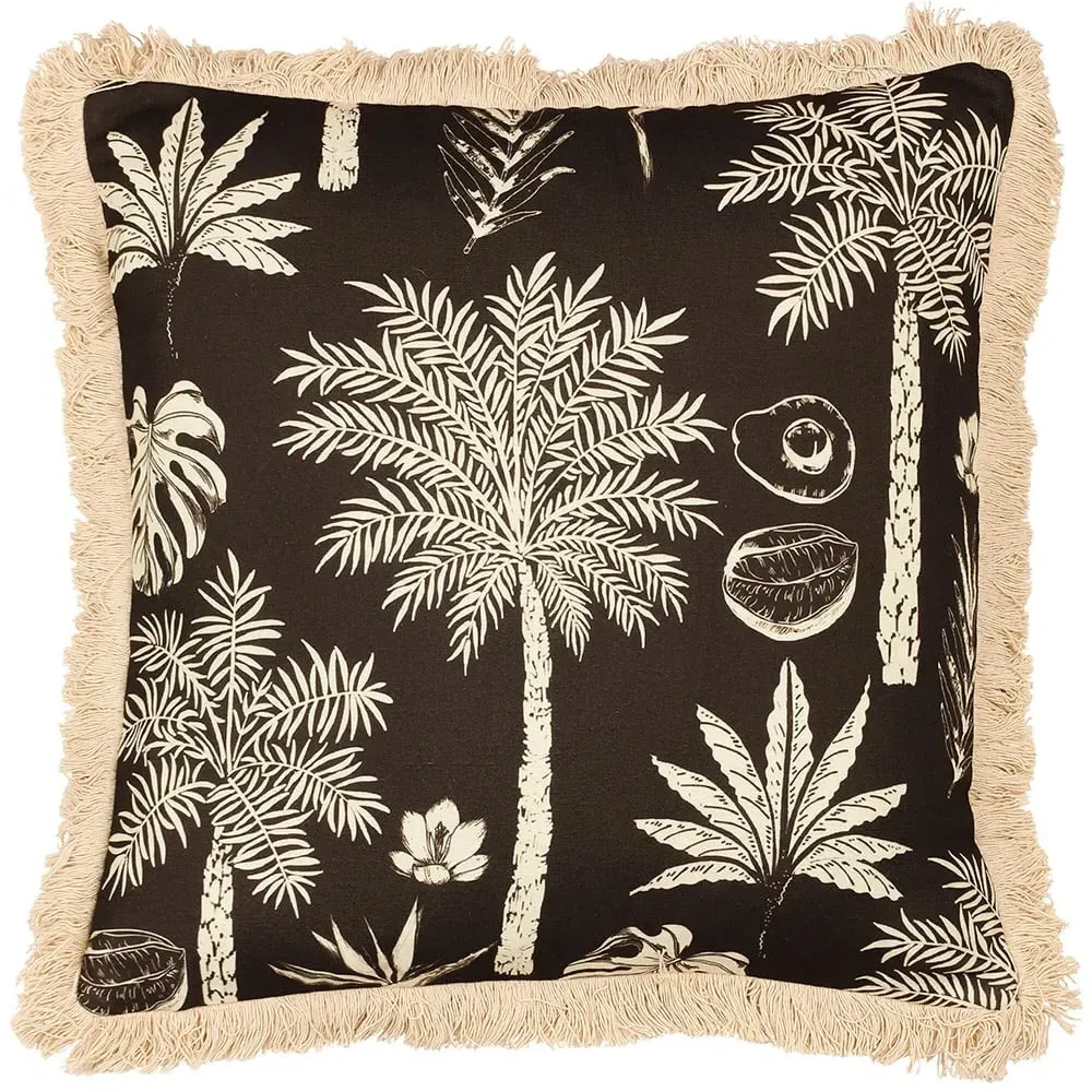 Colonial Espresso Palm Fringed Cushion - Brown image