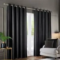 Corinthian Velvet Eyelet Curtains - Black