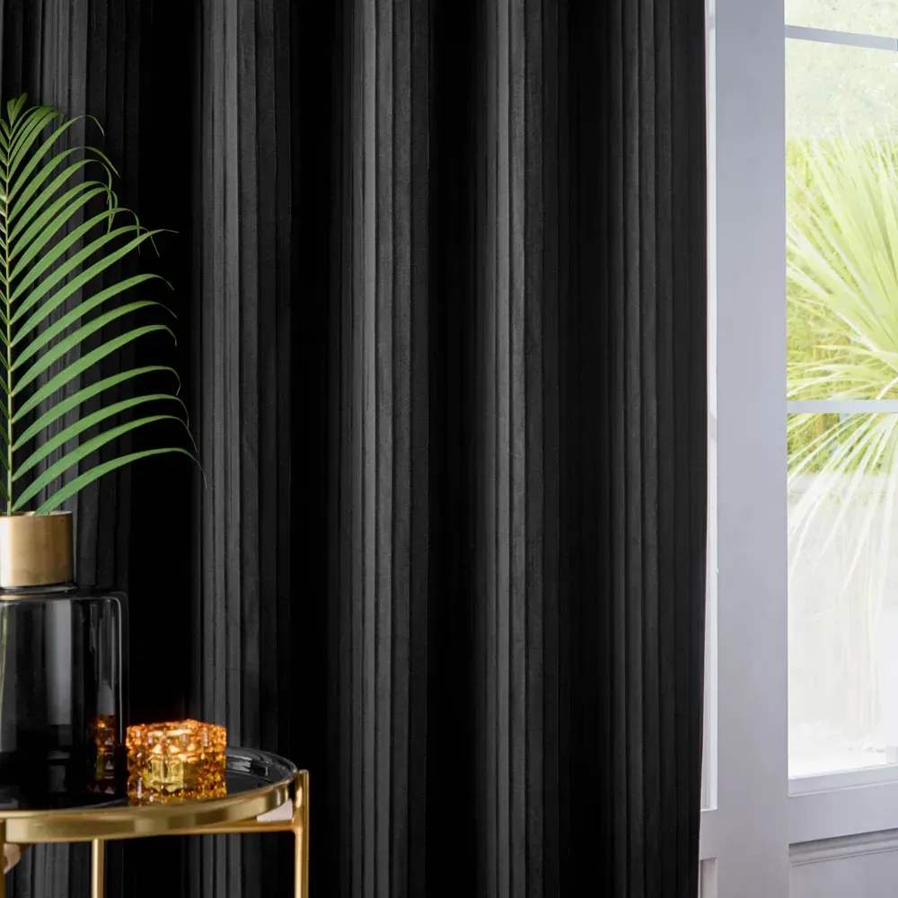 Corinthian Velvet Eyelet Curtains - Black