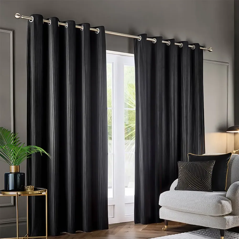 Corinthian Velvet Eyelet Curtains - Black