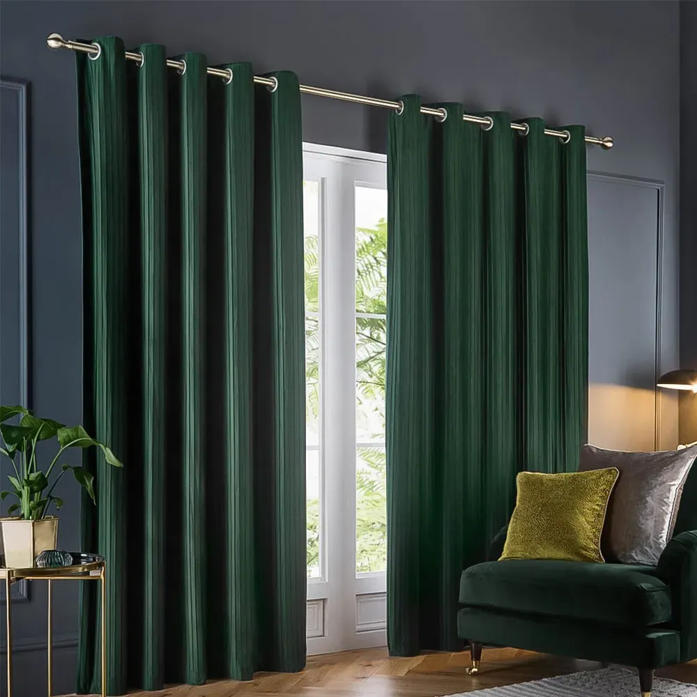 Corinthian Velvet Eyelet Curtains - Green image