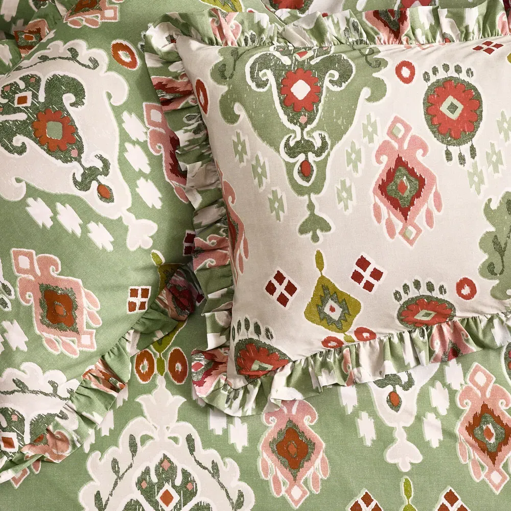 Dawson Ikat King Size Reversible Duvet Set - Green, Cotton