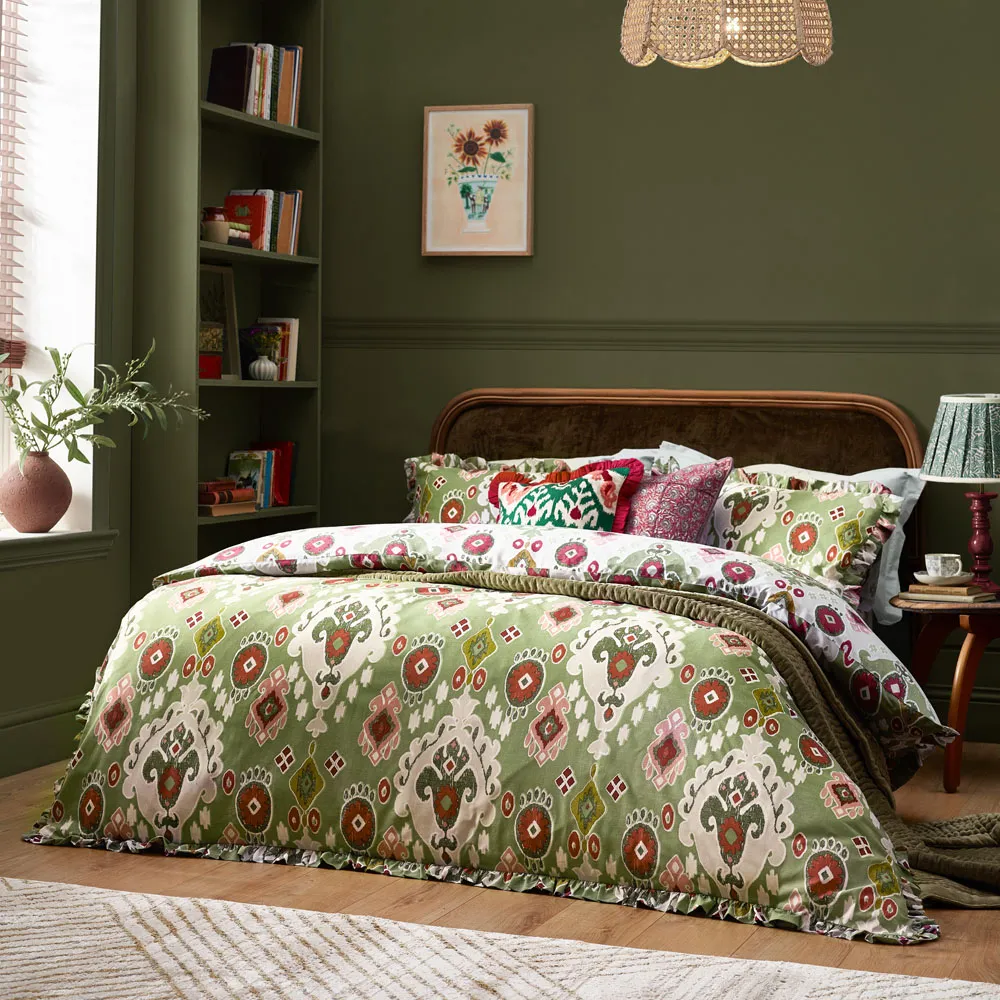 Dawson Ikat King Size Reversible Duvet Set - Green, Cotton