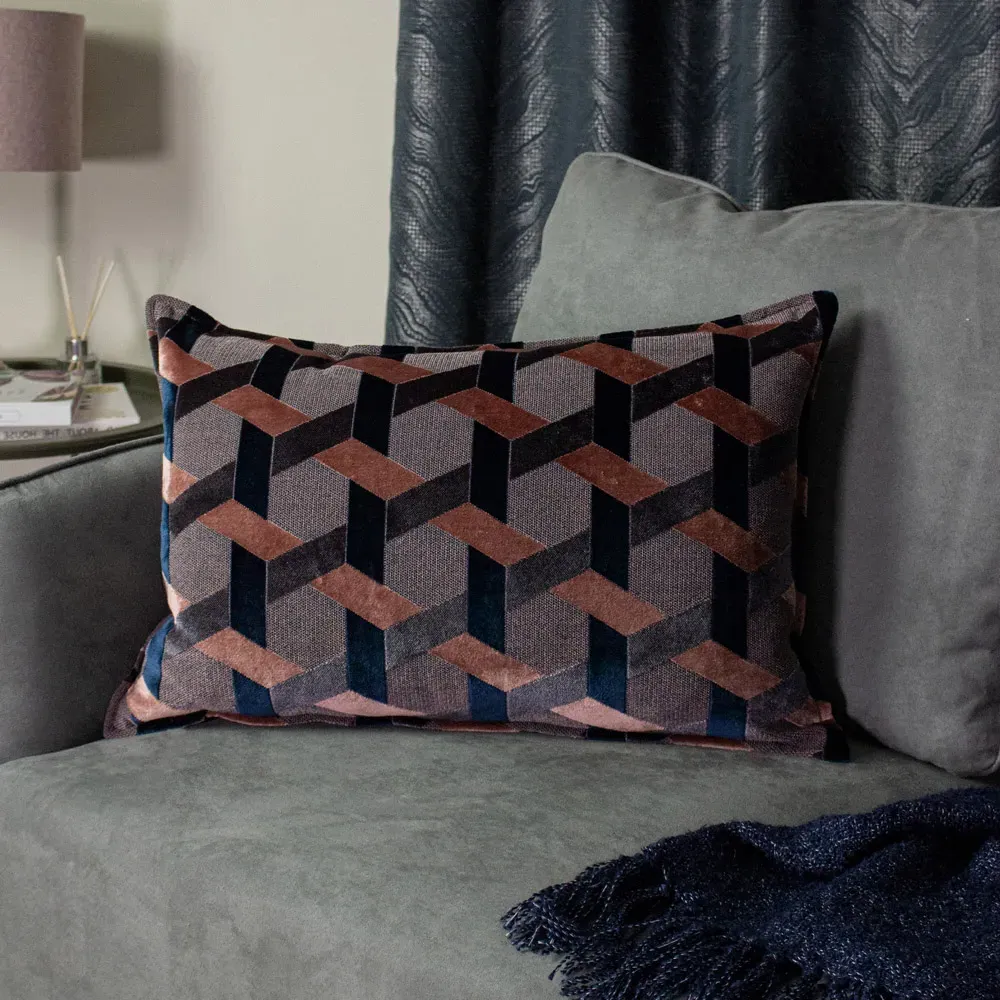 Delano Velvet Jacquard Cushion - Blush, Navy