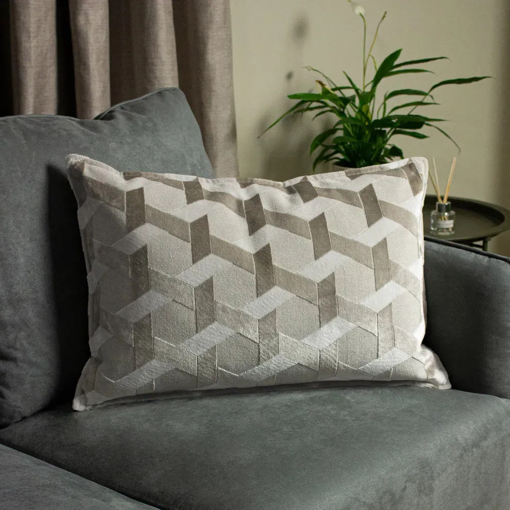 Delano Velvet Jacquard Cushion - Ivory