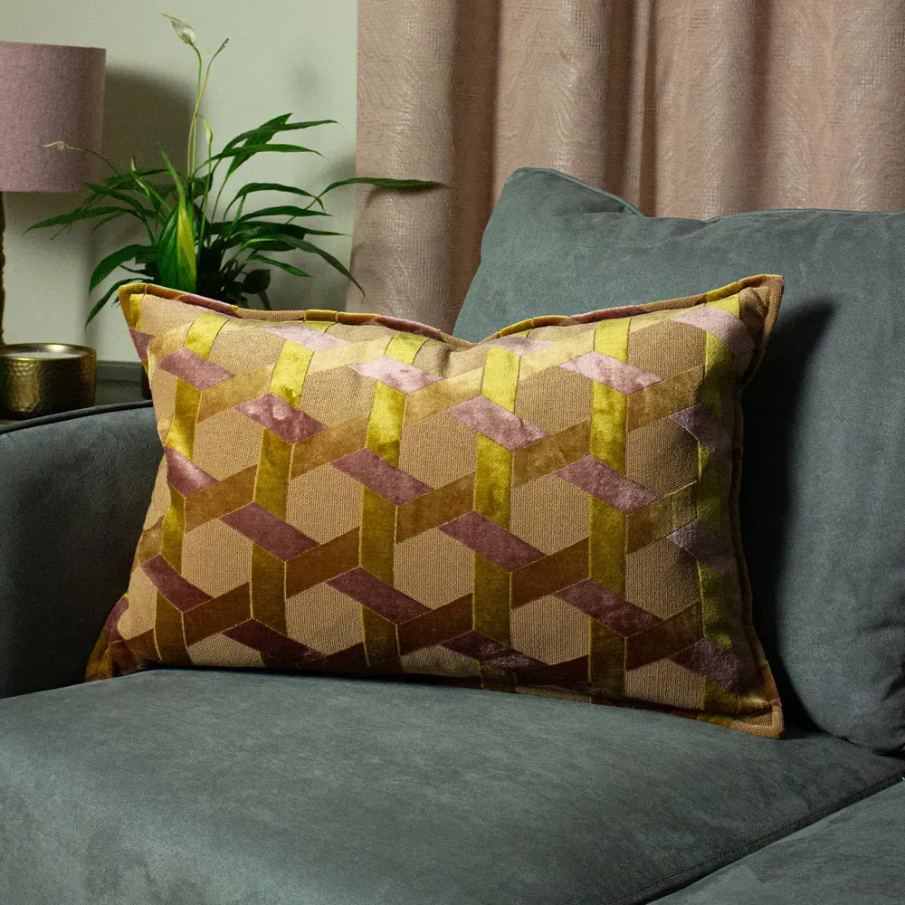 Delano Velvet Jacquard Cushion - Ochre