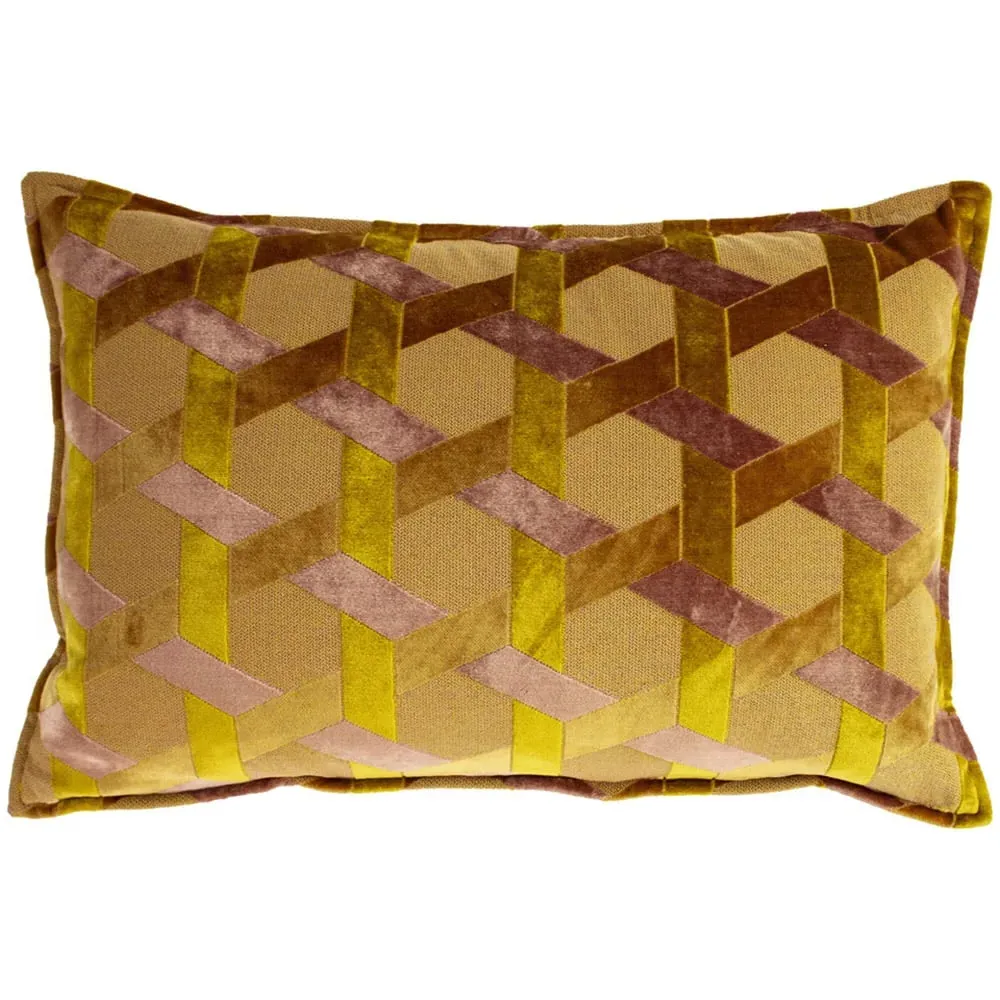 Delano Velvet Jacquard Cushion - Ochre