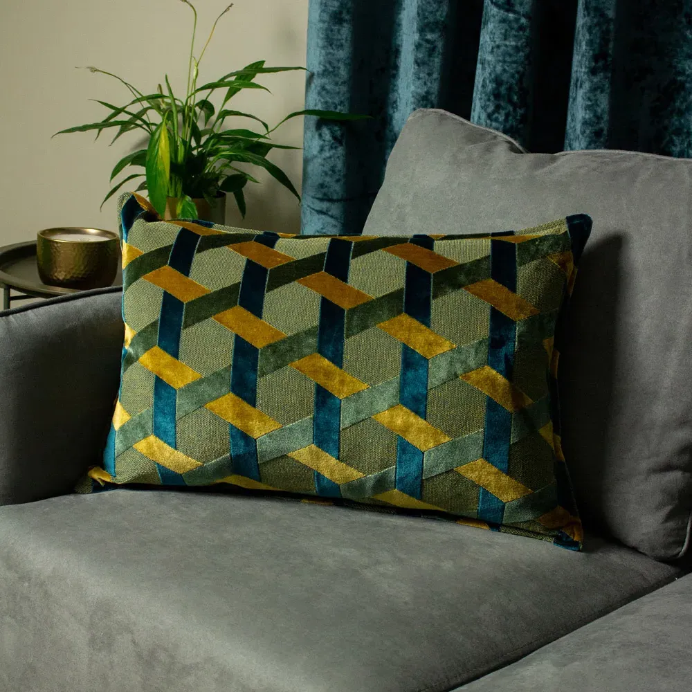 Delano Velvet Jacquard Cushion - Teal