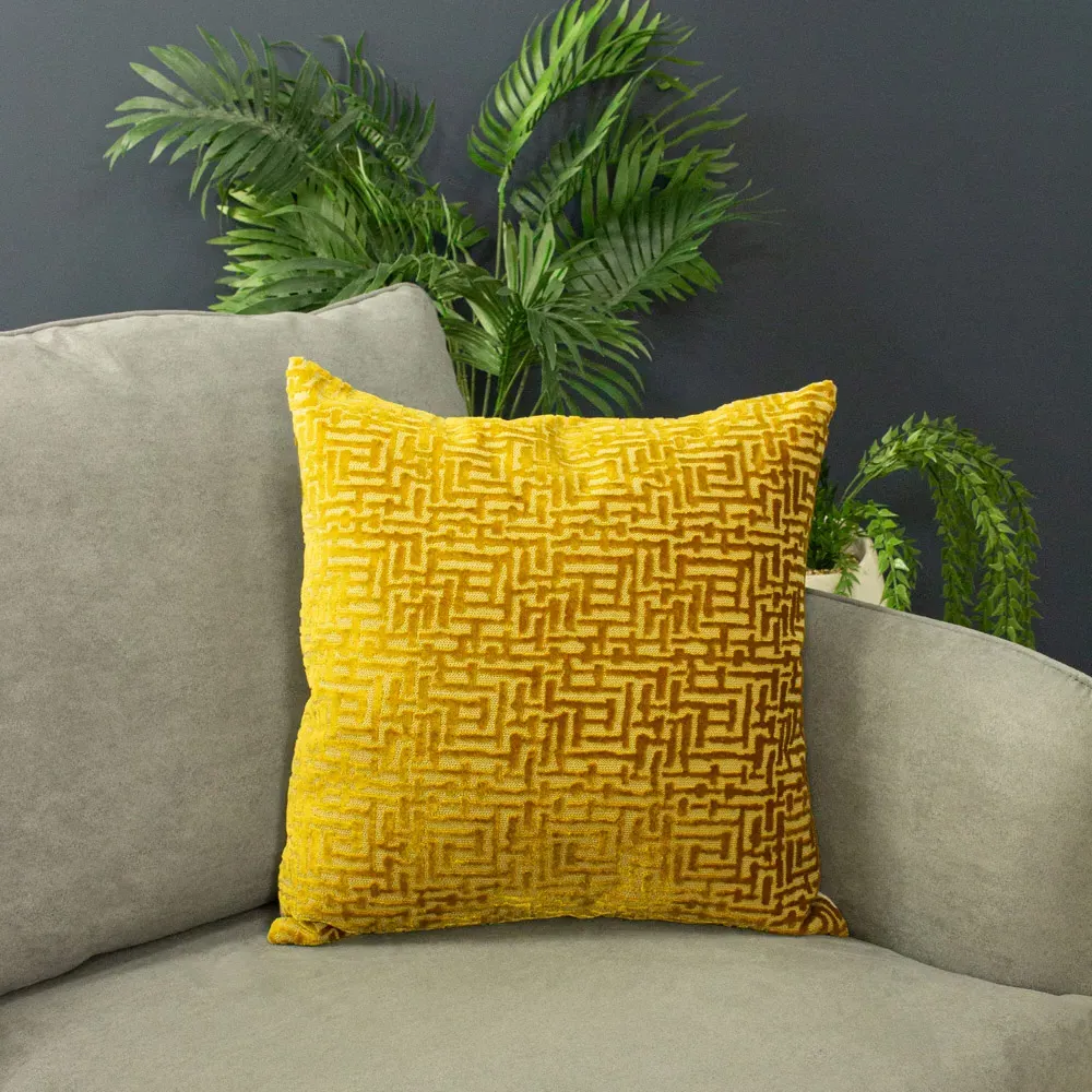 Delphi Cushion - Gold, Velvet Jacquard