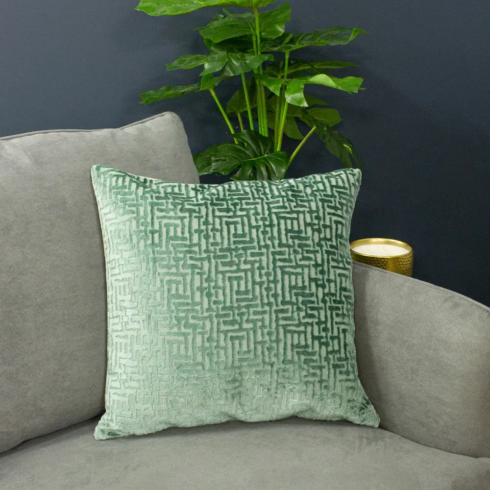 Delphi Cushion - Mint, Velvet Jacquard