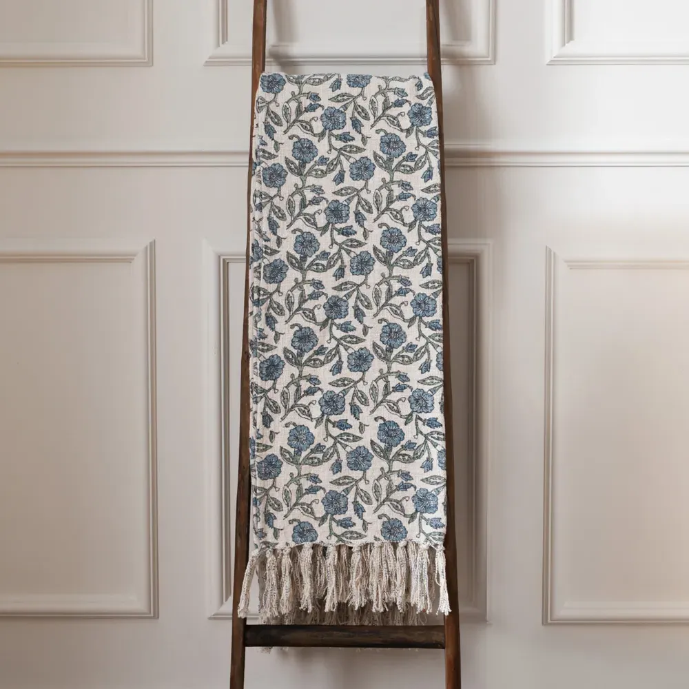 Delphine Printed Cotton Throw - Blue