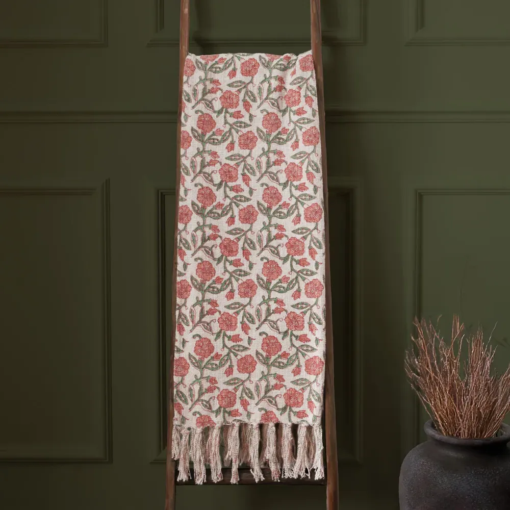 Delphine Printed Cotton Throw - Coral