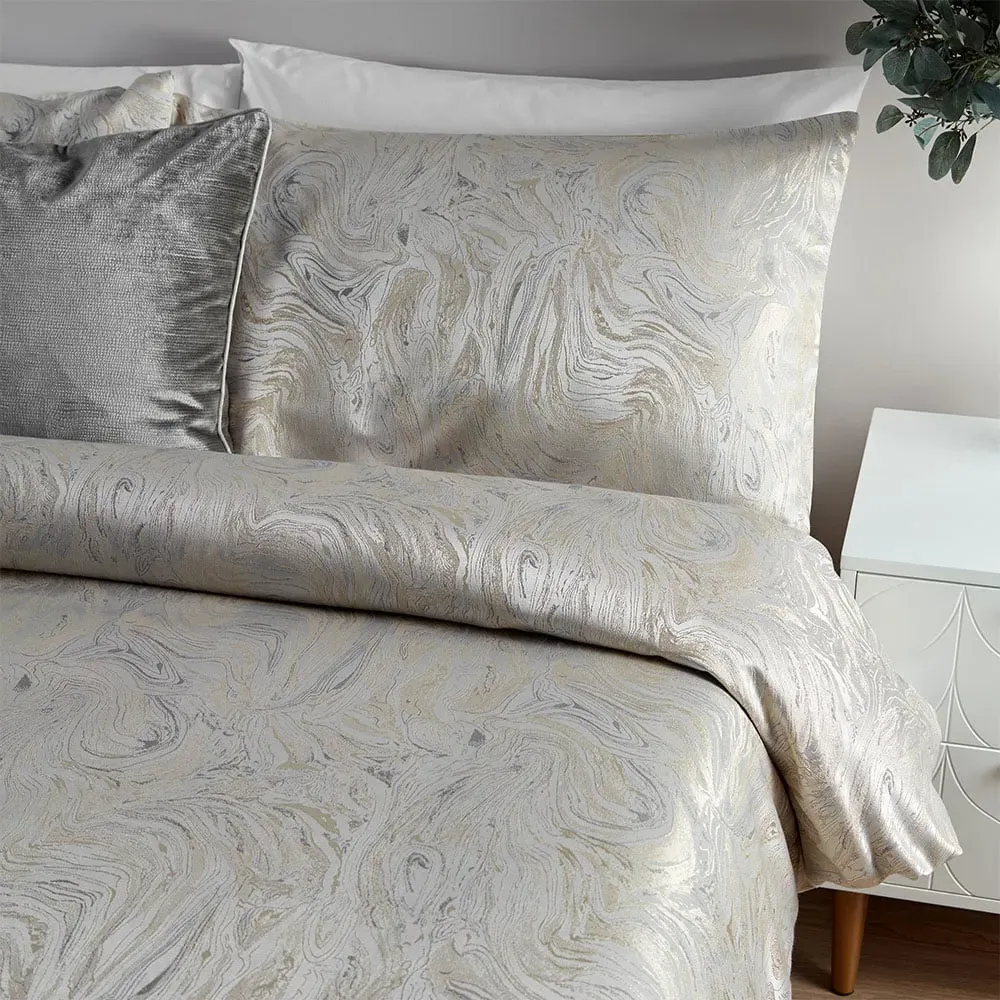Double Oyster Marble Jacquard Duvet Set - Multi, Polycotton