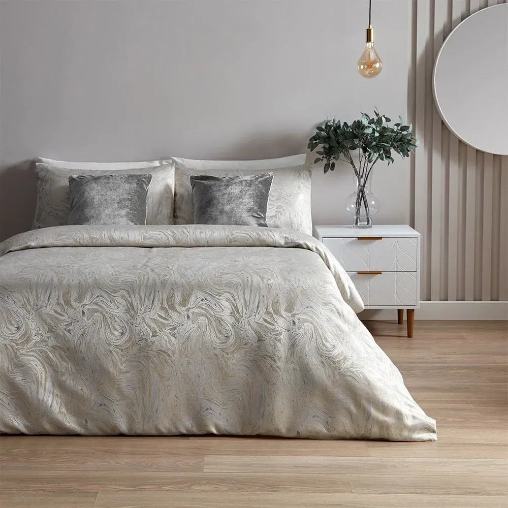 Double Oyster Marble Jacquard Duvet Set - Multi, Polycotton