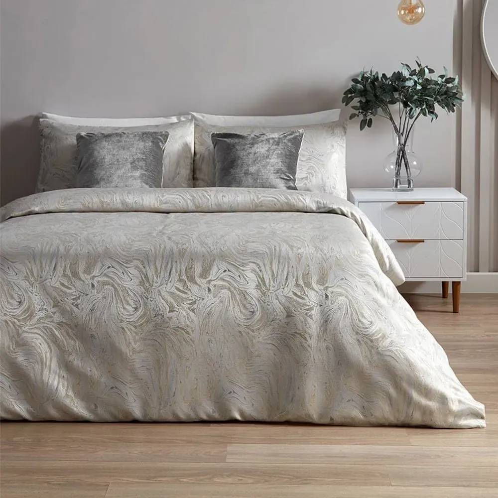 Double Oyster Marble Jacquard Duvet Set - Multi, Polycotton image