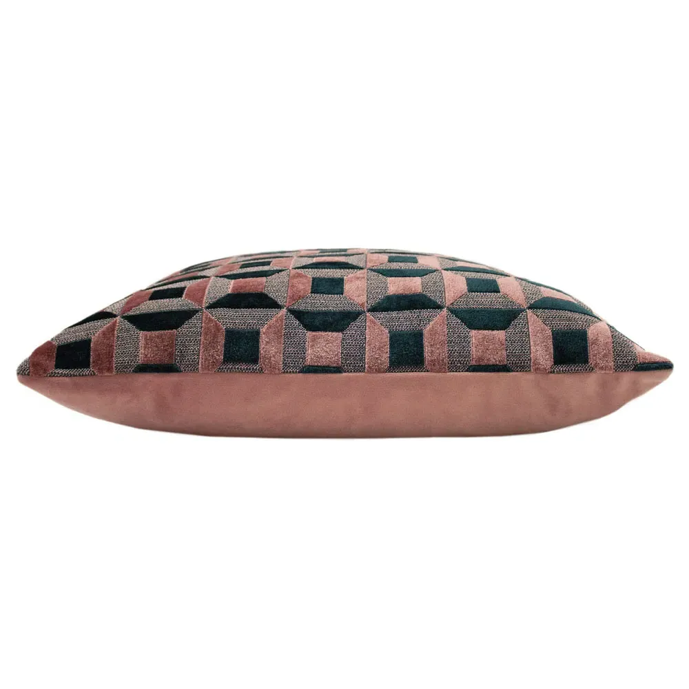 Empire Velvet Jacquard Cushion - Blush and Navy
