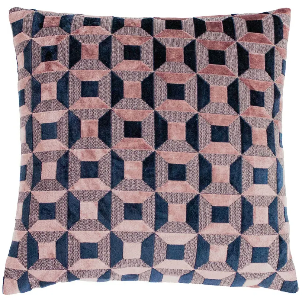 Empire Velvet Jacquard Cushion - Blush and Navy image