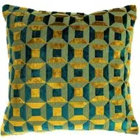 Empire Velvet Jacquard Cushion - Teal, Gold