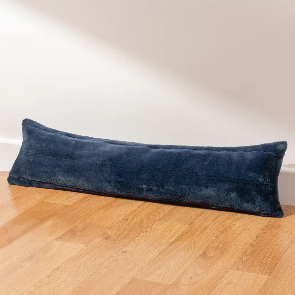 Empress Draught Excluder with Reversible Design - Navy, Faux Fur