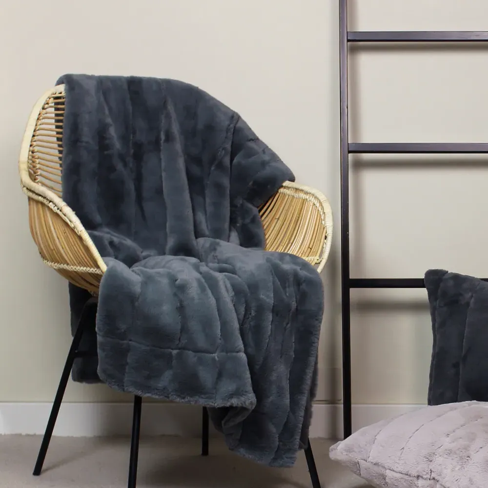 Empress Faux Fur Throw - Charcoal