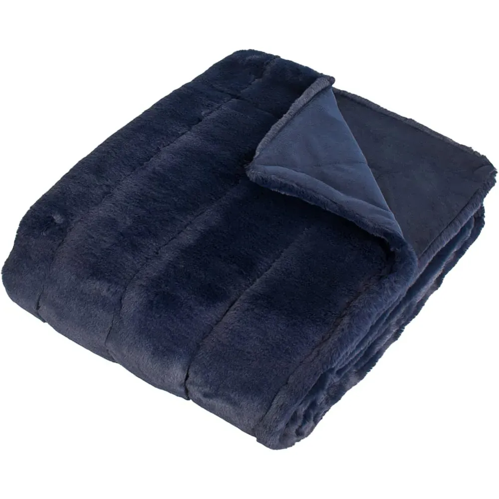 Empress Large Faux Fur Throw - Navy