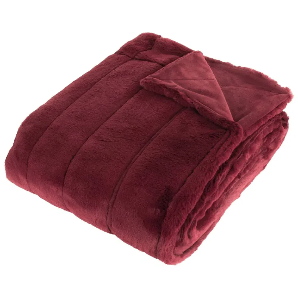 Empress Large Faux Fur Throw - Ruby