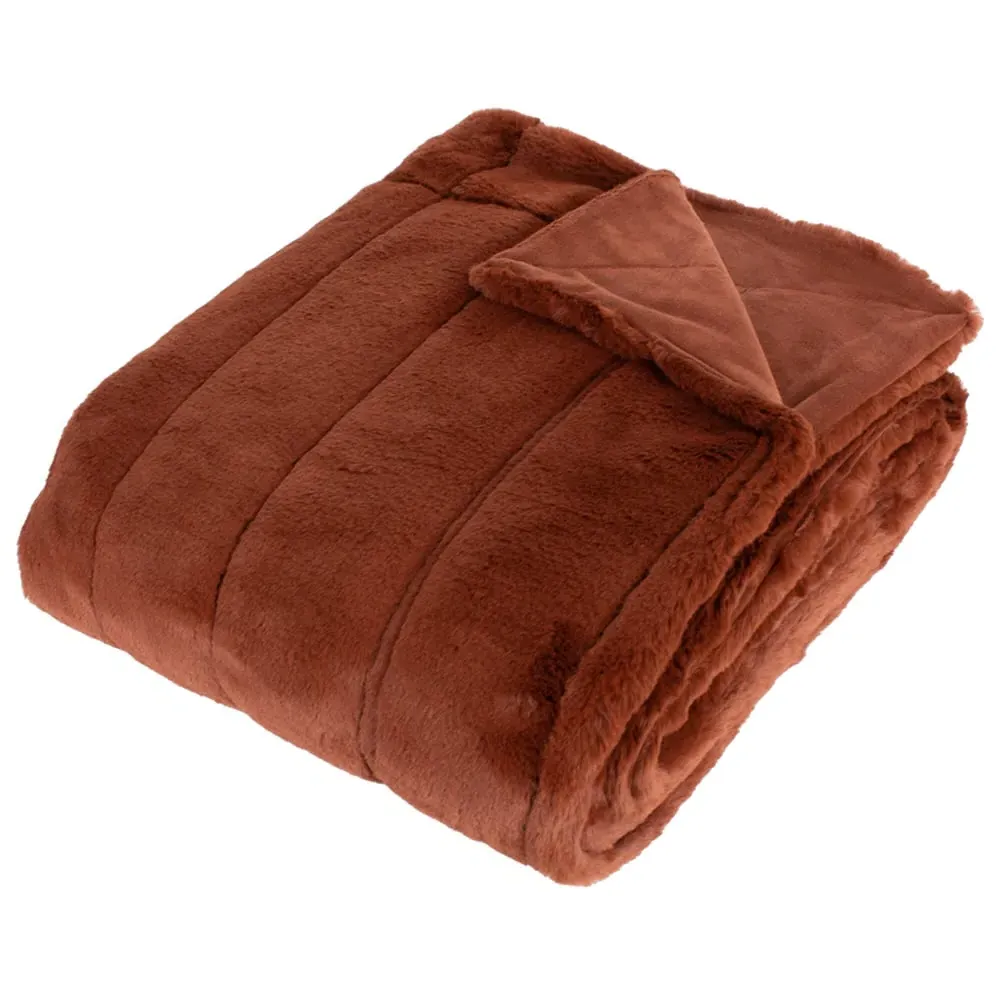 Empress Large Faux Fur Throw - Rust