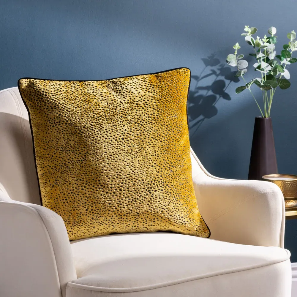 Estelle Spotted Cushion - Gold, Velvet