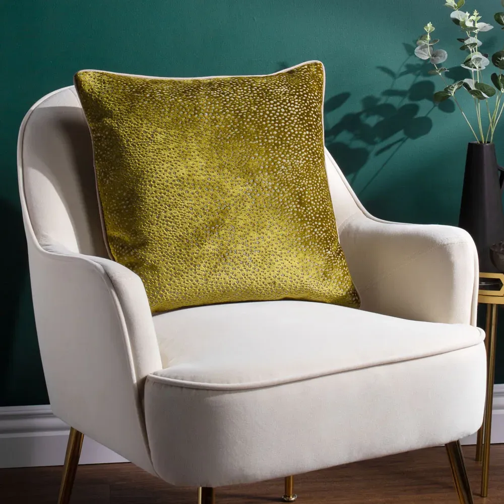 Estelle Spotted Cushion - Moss and Taupe, Cut Velvet
