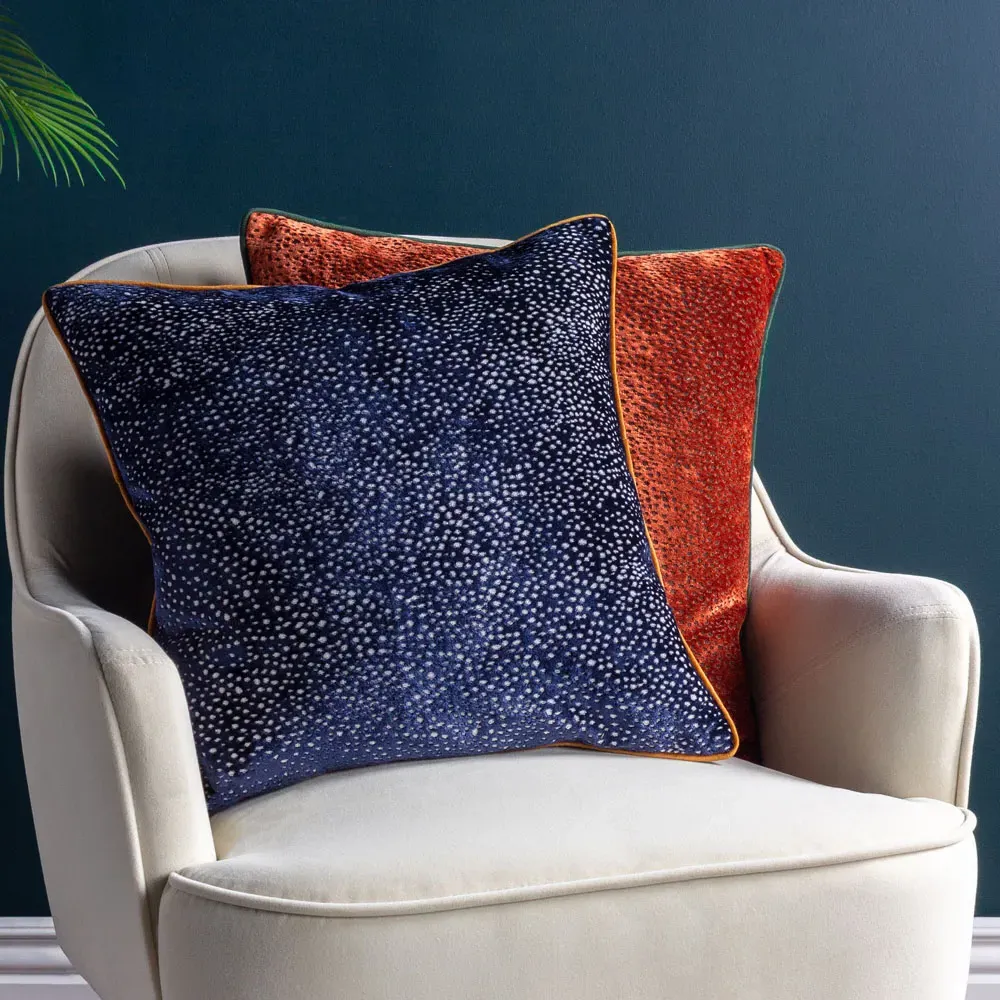Estelle Spotted Cushion - Navy and Ginger, Cut Velvet
