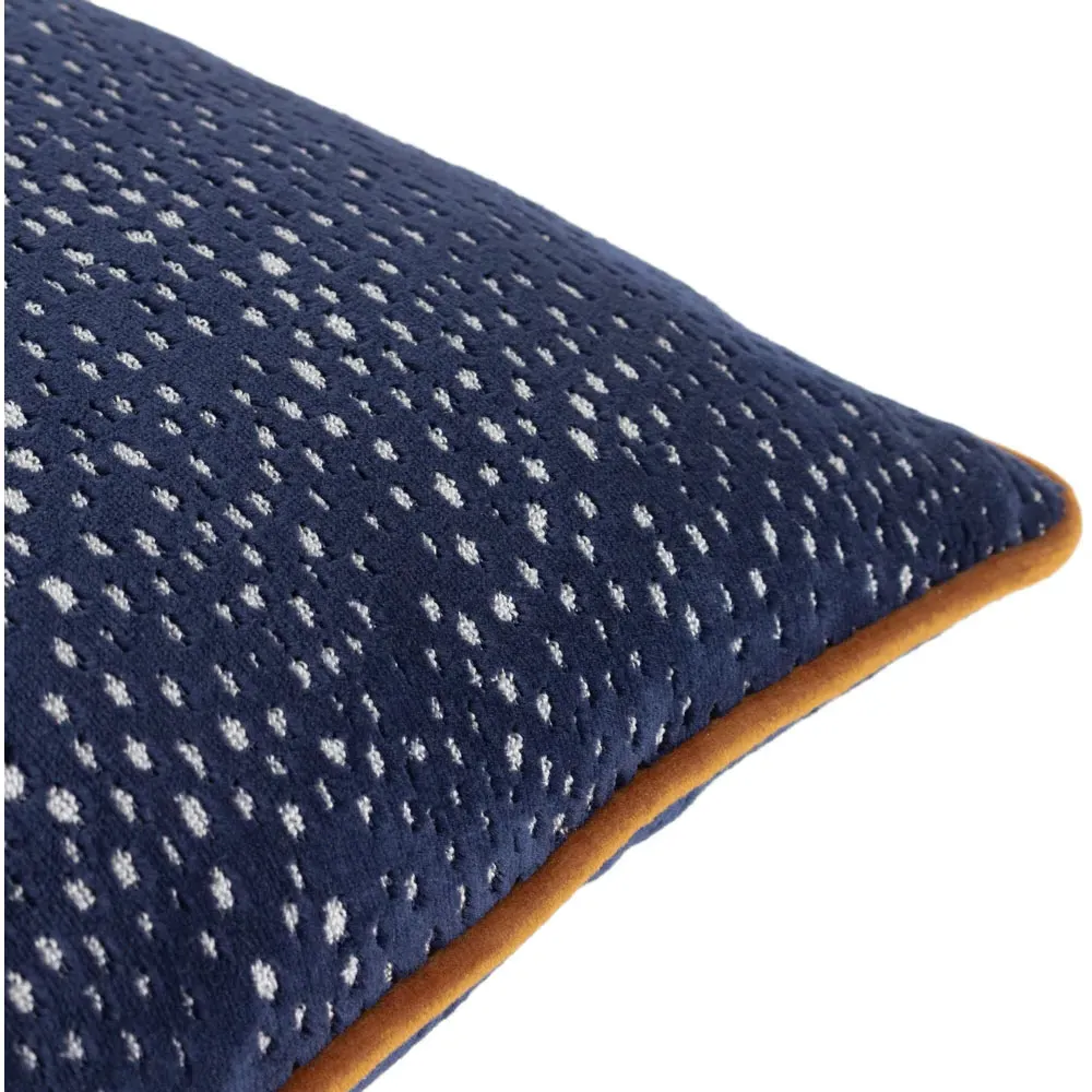 Estelle Spotted Cushion - Navy and Ginger, Cut Velvet
