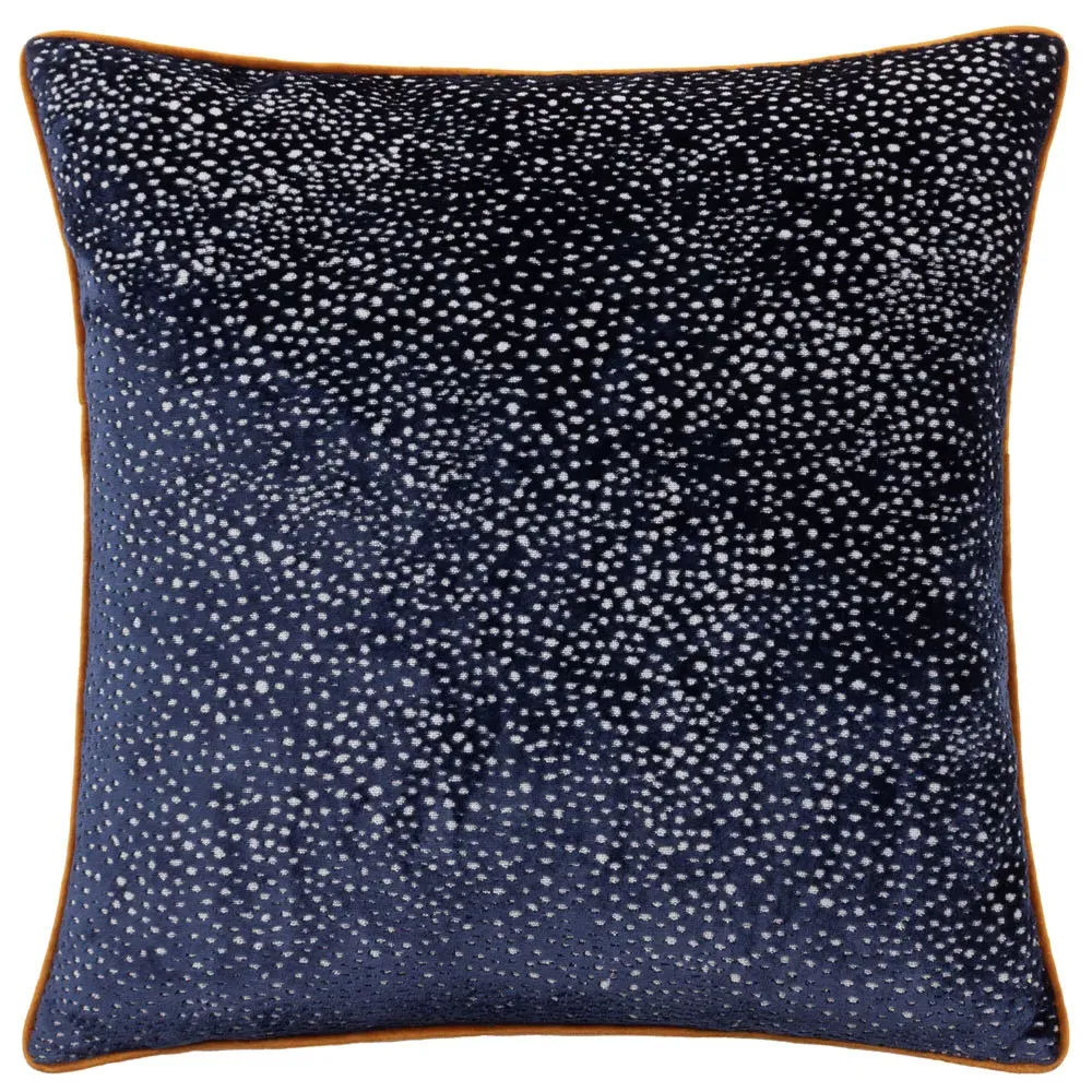 Estelle Spotted Cushion - Navy and Ginger, Cut Velvet