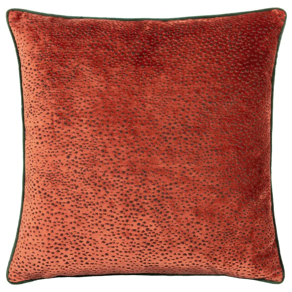 Estelle Spotted Cushion - Paprika and Teal, Cut Velvet image