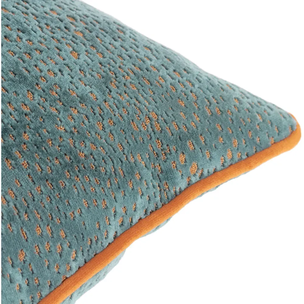 Estelle Spotted Cushion - Teal and Rust, Cut Velvet