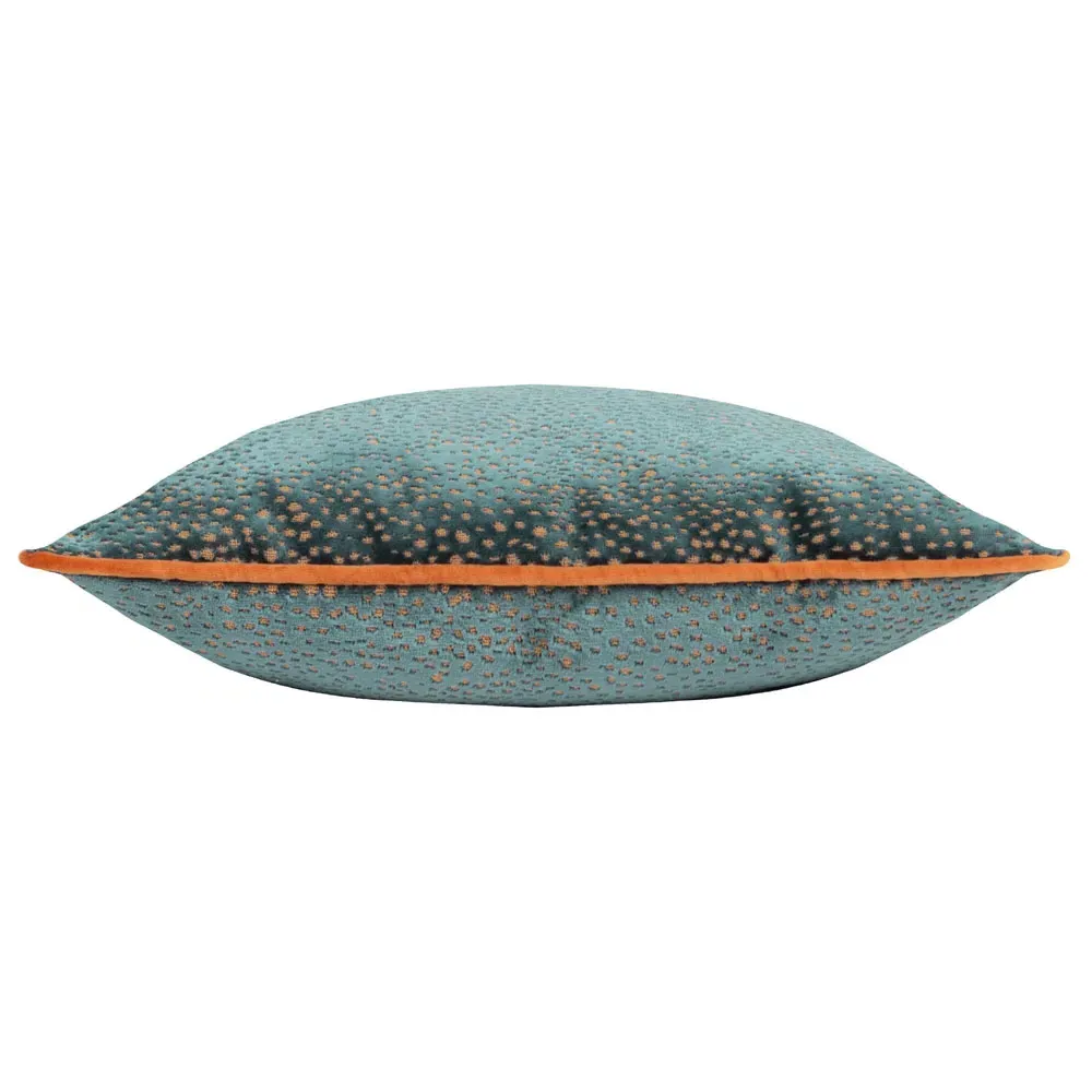 Estelle Spotted Cushion - Teal and Rust, Cut Velvet