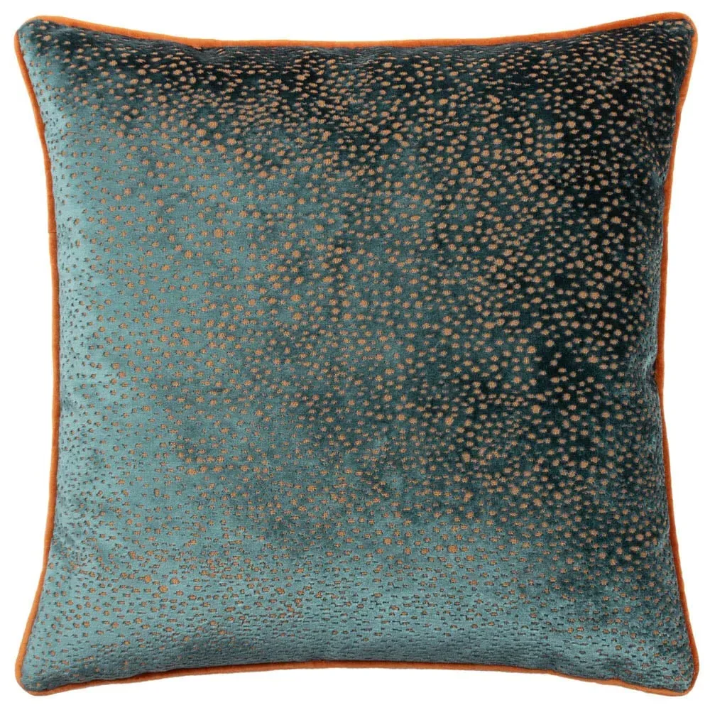 Estelle Spotted Cushion - Teal and Rust, Cut Velvet