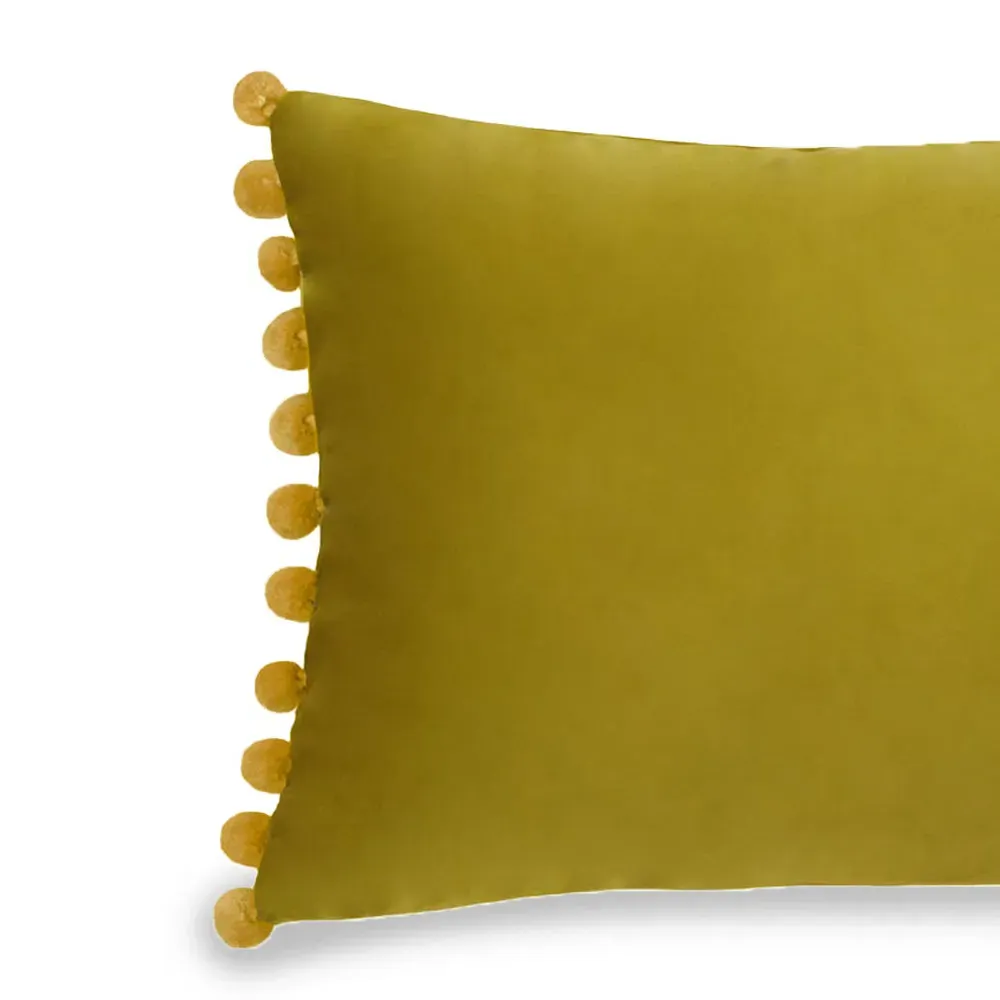 Fiesta Pom Pom Cushion - Bamboo Gold, Velvet