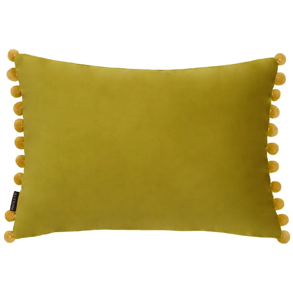 Fiesta Pom Pom Cushion - Bamboo Gold, Velvet