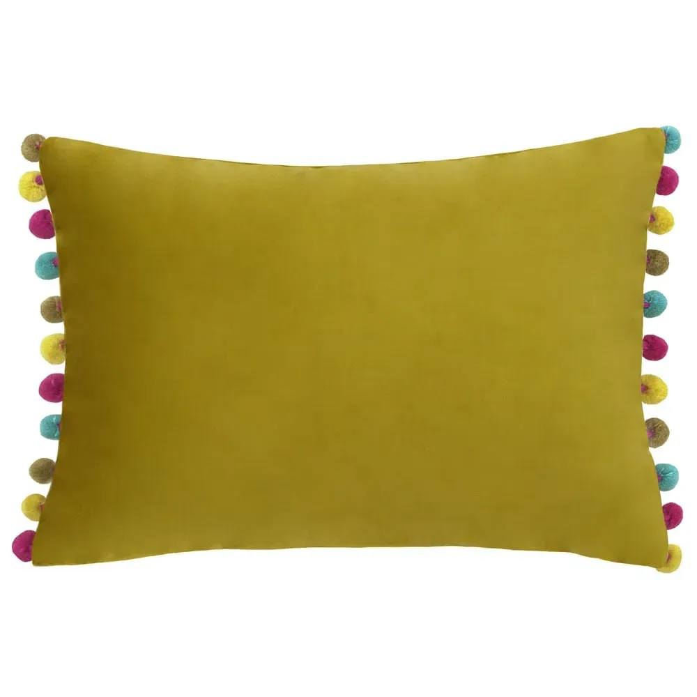 Fiesta Pom Pom Cushion - Bamboo, Velvet