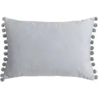 Fiesta Pom Pom Cushion - Dove Silver, Velvet