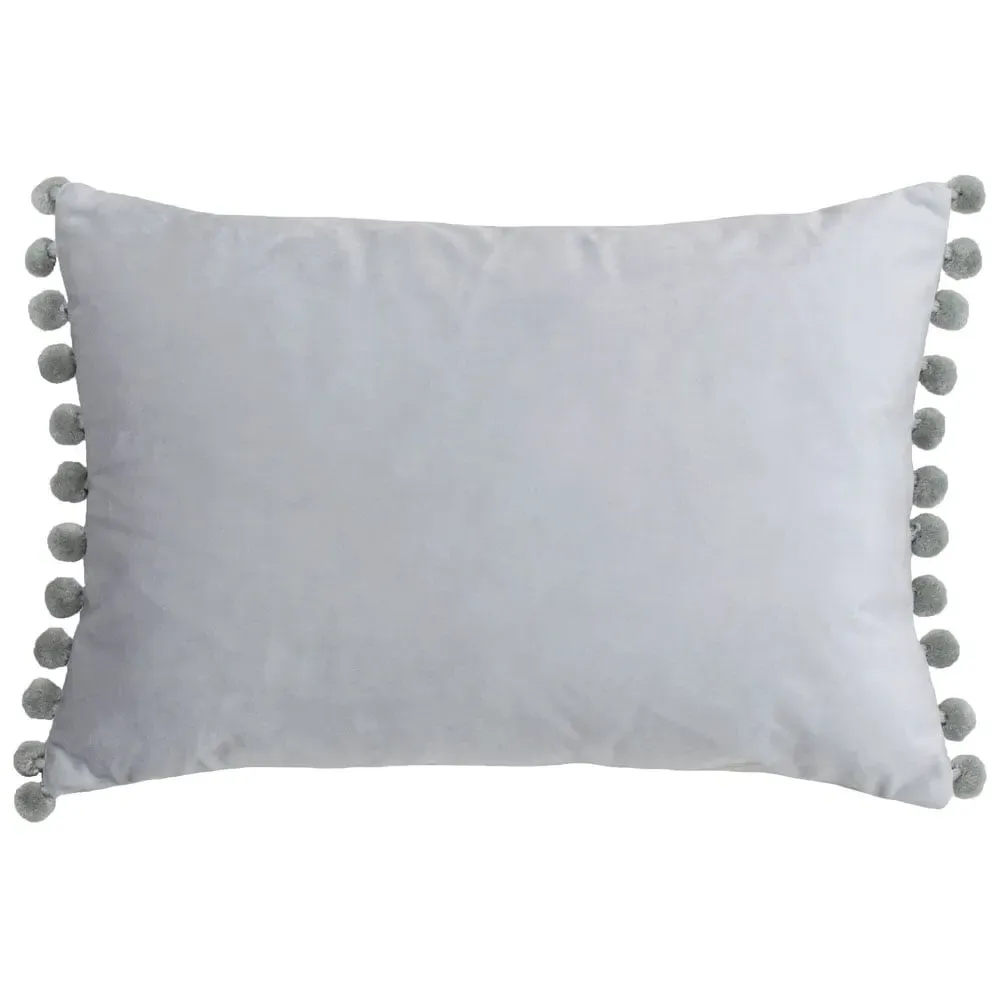 Fiesta Pom Pom Cushion - Dove Silver, Velvet