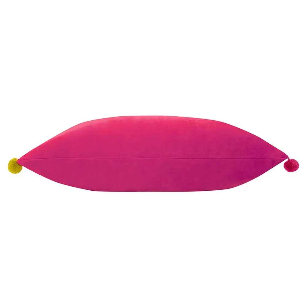 Fiesta Pom Pom Cushion - Hot Pink, Velvet