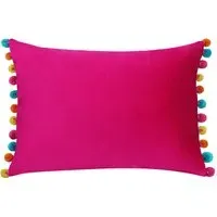 Fiesta Pom Pom Cushion - Hot Pink, Velvet