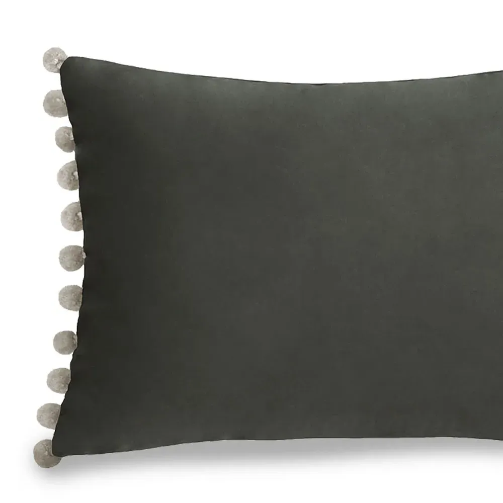 Fiesta Pom Pom Cushion - Mink Silver, Velvet