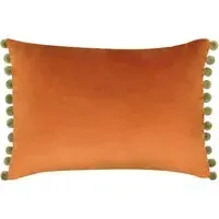 Fiesta Pom Pom Cushion - Rust Khaki, Velvet