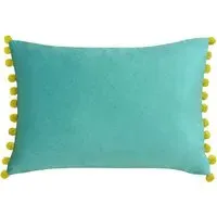 Fiesta Pom Pom Cushion - Teal Bamboo, Velvet