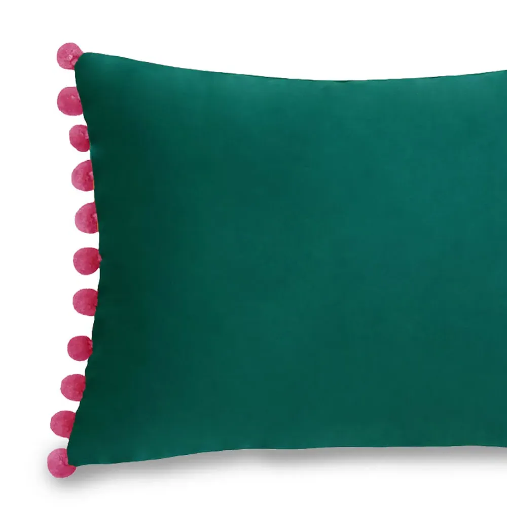 Fiesta Pom Pom Cushion - Teal Berry, Velvet