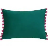 Fiesta Pom Pom Cushion - Teal Berry, Velvet